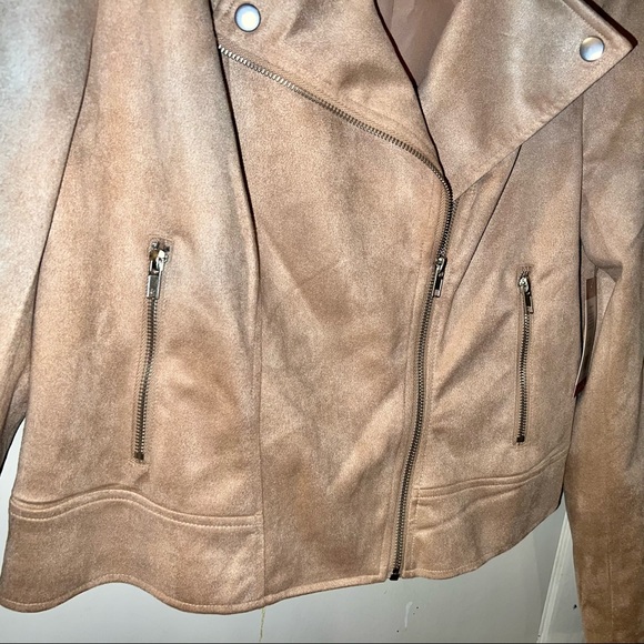 Vegan Suede Moto Jacket Tan M - Picture 9 of 12